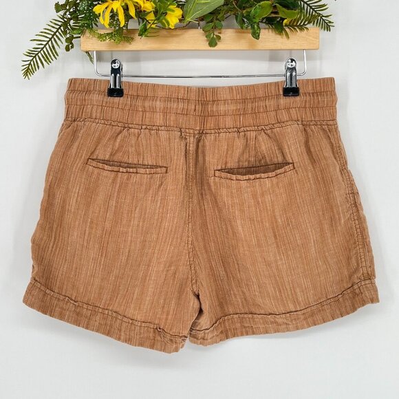 Athleta Cabo Linen Textured 4'' Shorts Women 8 Toasted Ochre Drawstring Summer - Picture 3 of 7